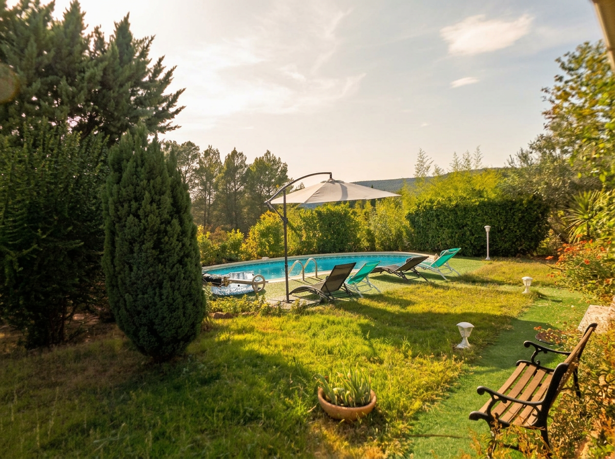 Piscine vue du jardin